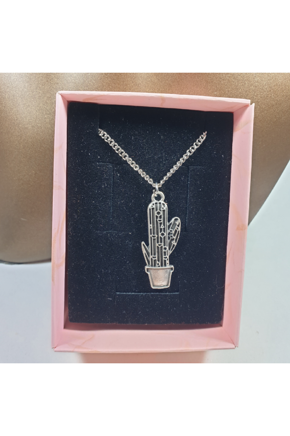 Gümüş Renk 35mm Kaktüs Figürlü Kolye ürün görseli