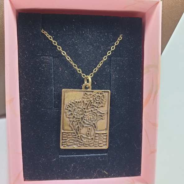 Bronz Renk 30mm Van Gogh Sunflower Figürlü Kolye - Resim 2