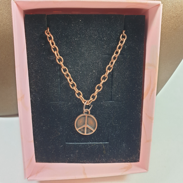 Bakır Renk 12mm Vintage Charms Barış Figürlü Kolye - 2