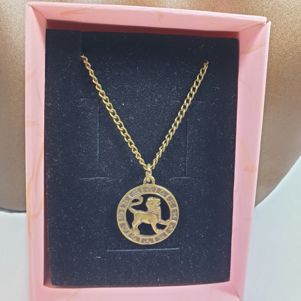 Bronz Renk 22mm Aslan Burcu Figürlü Kolye - 2