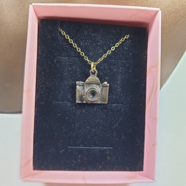 Bronz Renk 20mm Fotoğraf Makinesi Figürlü Kolye - 2