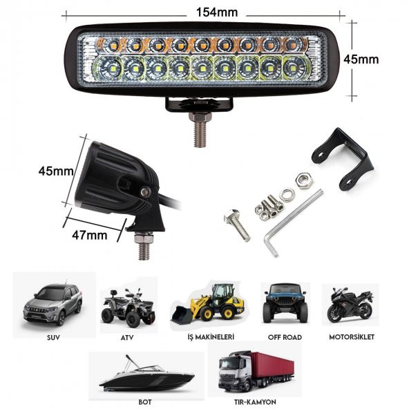 18 Led 54 W 3 Modlu Turuncu Beyaz Flaşlı Gündüz Ledi Offroad - 3