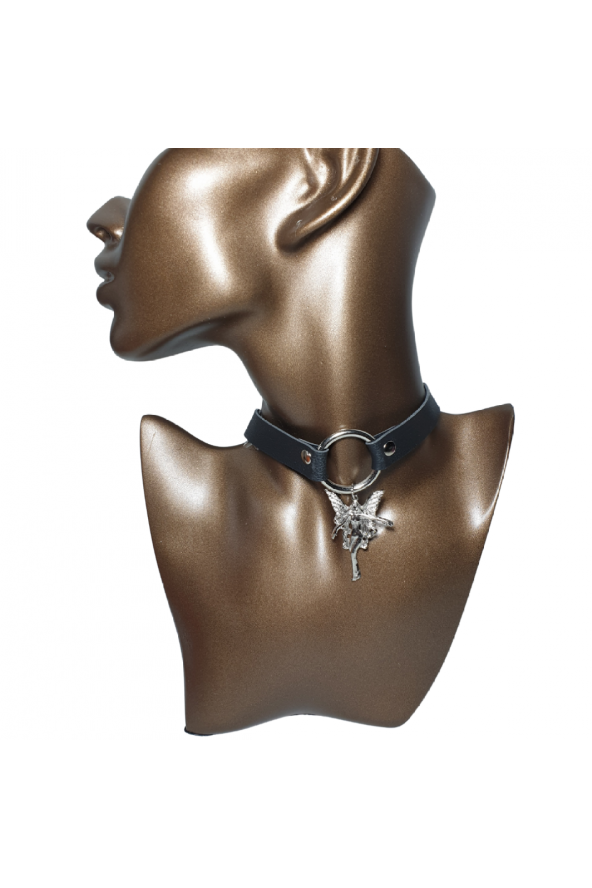 Halkalı Melek Figürlü Fairycore Gotik Suni Deri Choker ürün görseli