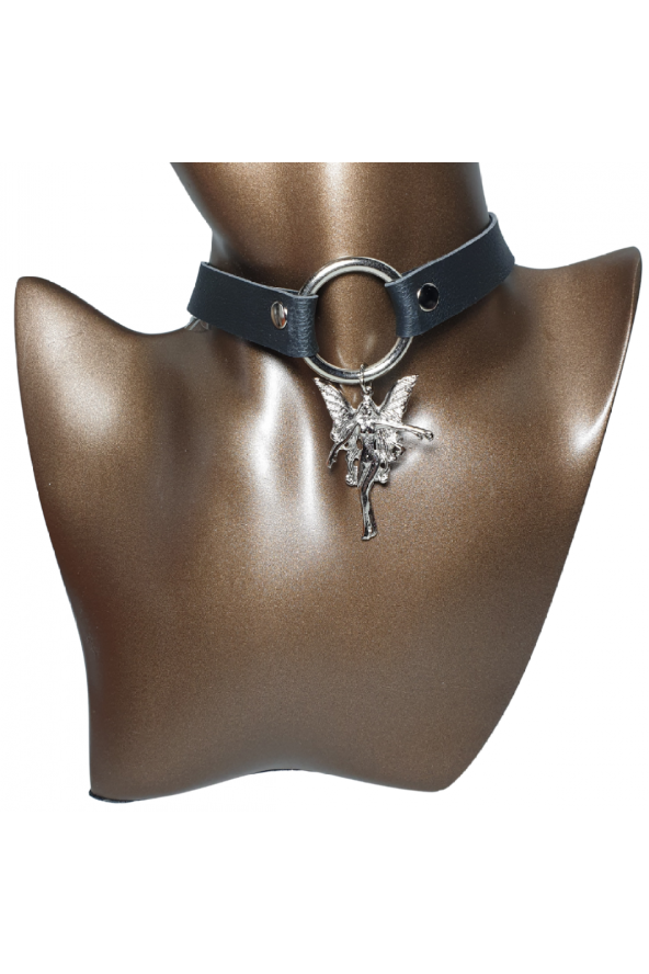 Halkalı Melek Figürlü Fairycore Gotik Suni Deri Choker - Resim 2