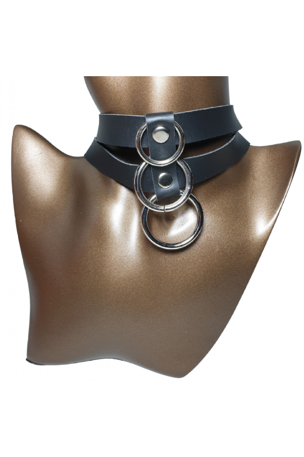 Halkalı Gotik Suni Deri Choker - 2