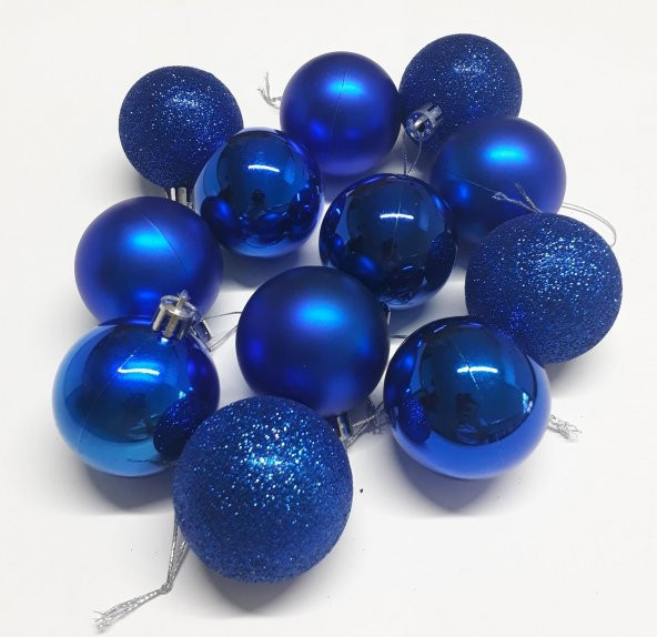 Mavi Renk 5 cm Yılbaşı Çam Ağacı Süsleme Cici Topu 12 Adet
