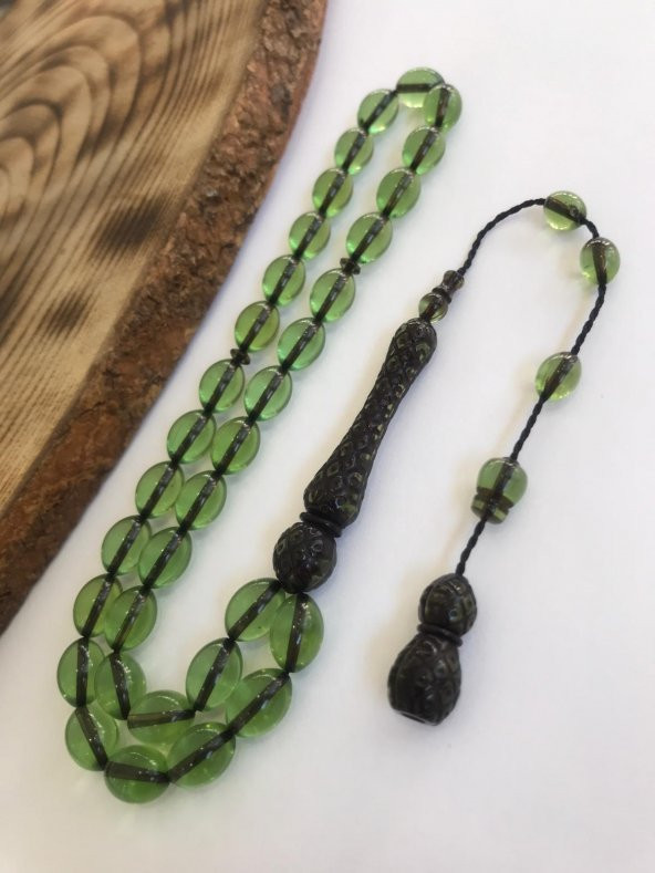 Sultan Telkari Yeşil  Tonda Sistem Püsküllü Toz Kehribar Tesbih - 2