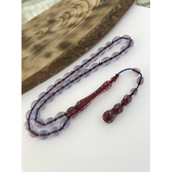 Sultan Telkari Mavi  Tonda Sistem Püsküllü Toz Kehribar Tesbih - 2