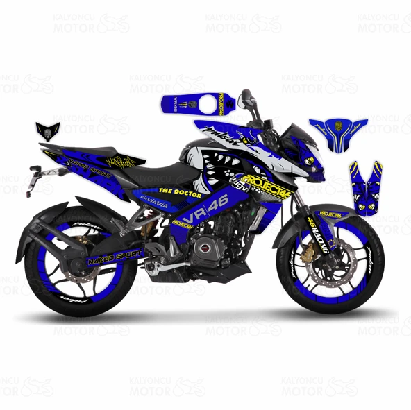 Bajaj Pulsar 200 NS VR46 Rossi Shark Sticker Set Mavi