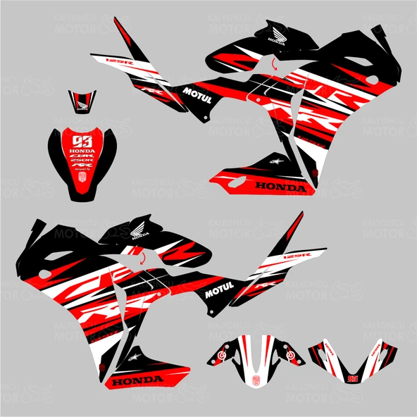 Honda CBR 125 R RR Lines Design Siyah Kırmızı Beyaz Sticker Set - 2