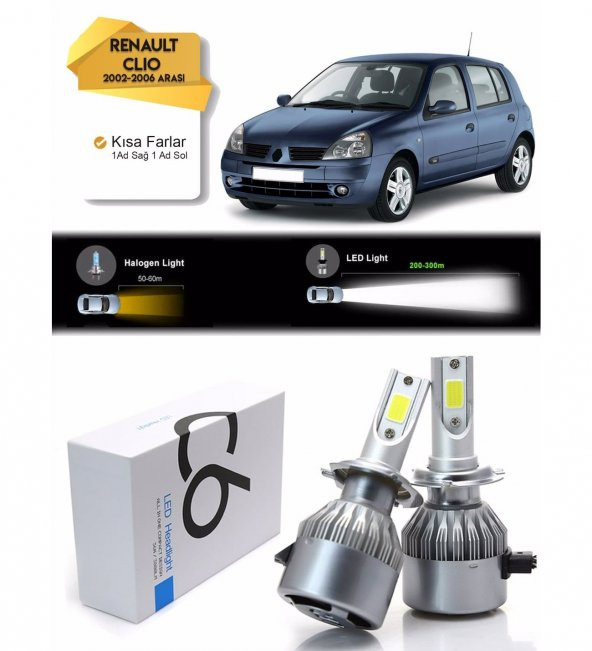 Renault Clio Kısa Far Led Xenon Şimşek Etkili 2002-2006 Arası