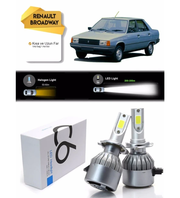 Renault 9 Broadway Uzun-Kısa Far Şimşek Etkili Led Xenon