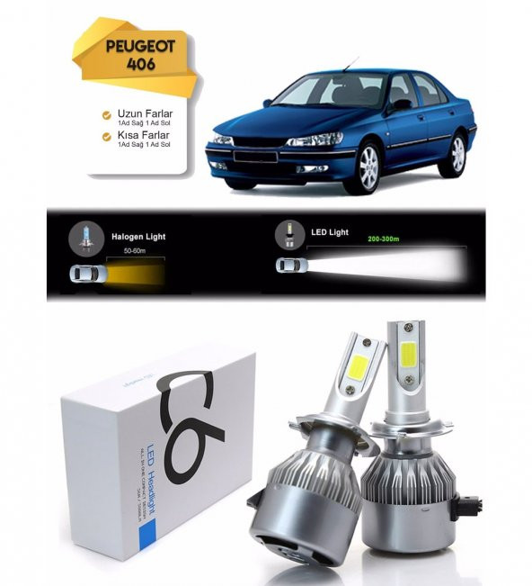 Peugeot 406 Uzun Far  Kısa Far Led Xenon Şimşek Etkili