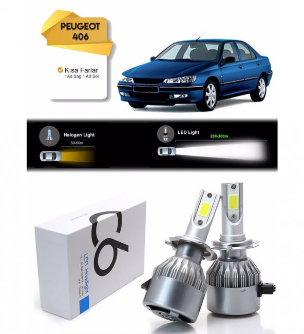 Peugeot 406 Kısa Far Led Xenon Şimşek Etkili