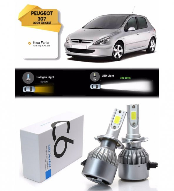 Peugeot 307 Kısa Far Led Xenon Şimşek Etkili 2005 Öncesi