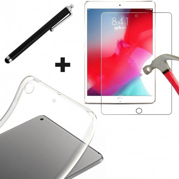 iPad 10.2 9.Nesil 8.Nesil 7.Nesil Silikon Kılıf + Temperli Cam + Kalem