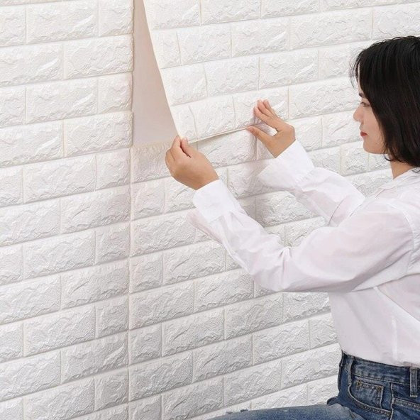 70x30 cm Beyaz Kendinden Yapışkanlı 3D Esnek Duvar Kağıdı Paneli