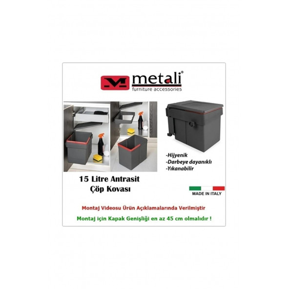 METALİ Dolap Içi Çöp Kovası Antrasit 15 L - 3