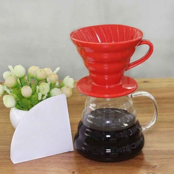 V60 Kahve Demleme Ekipmanı - Epinox Dripper (Seramik, Kırmızı) - 2