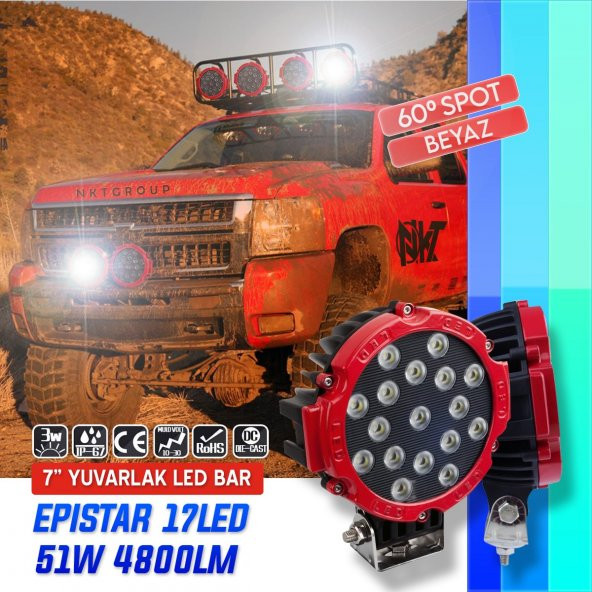 NKT GROUP  7 Inc 17 Led Yuvarlak Offroad Lamba 51w Beyaz Led