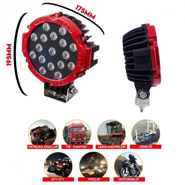 NKT GROUP  7 Inc 17 Led Yuvarlak Offroad Lamba 51w Beyaz Led - 3