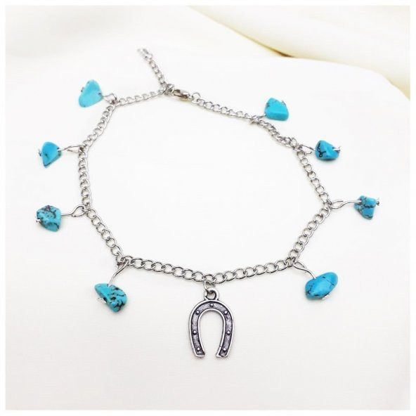 Turkuaz Doğal Taş At Nalı Halhal - 3