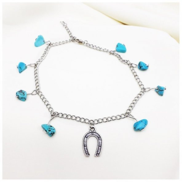 Turkuaz Doğal Taş At Nalı Halhal - 4