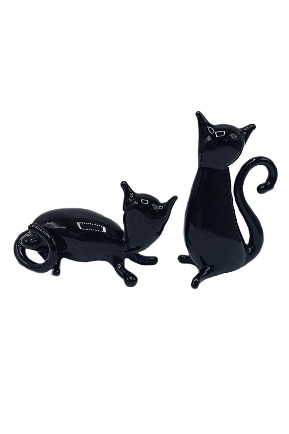 Murano Cam İkili Kara Kedi Dekoratif Biblo - Resim 6