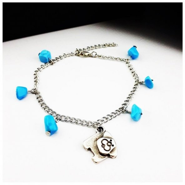 Turkuaz Doğal Taş Kadın Köpek Halhal - 2