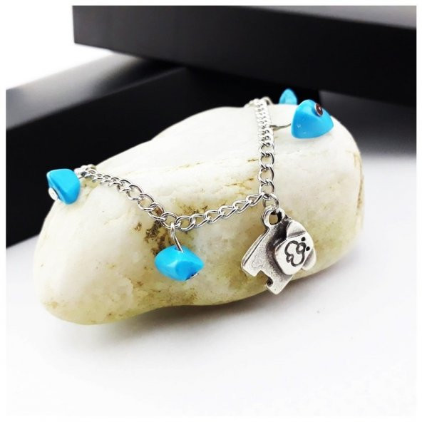 Turkuaz Doğal Taş Kadın Köpek Halhal - 3