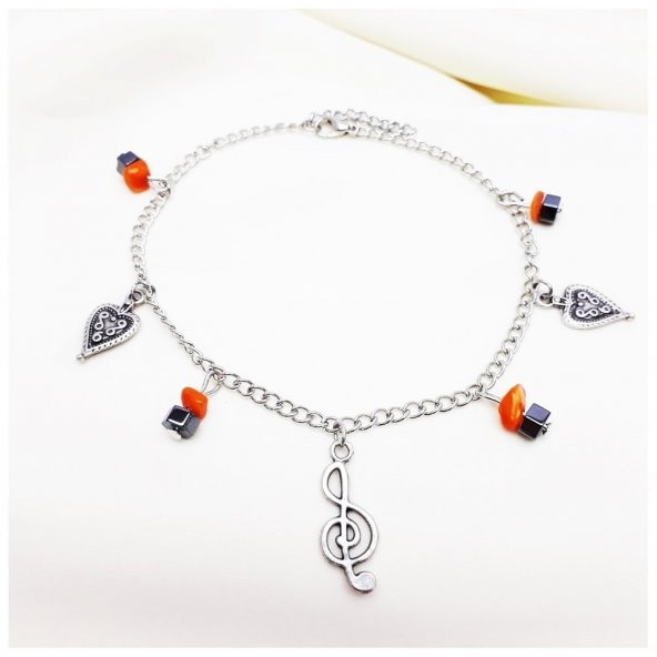 Sedef - Hematit Doğal Taş Sol Anahtarı Halhal - 2