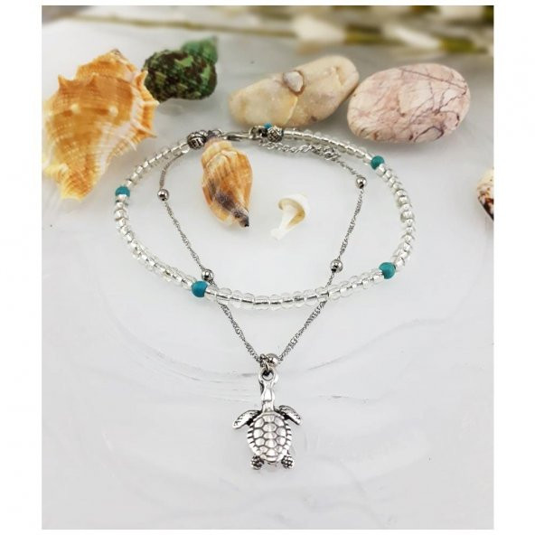 Kristal & Turkuaz Doğal Taş Kaplumbağa Halhal