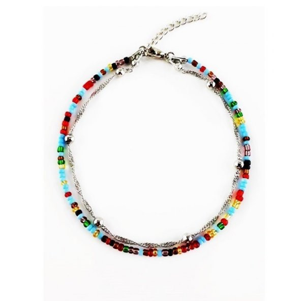 Karışık Renkli Doğal Taş Dorika Zincir Kadın Halhal - 3