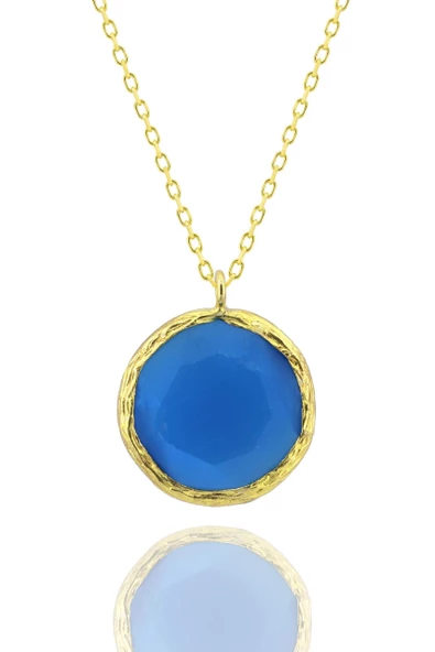 Güneş Taşı Serisi Kedi Gözü Yuvarlak 925 Ayar Gümüş Zincirli Kadın Kolye