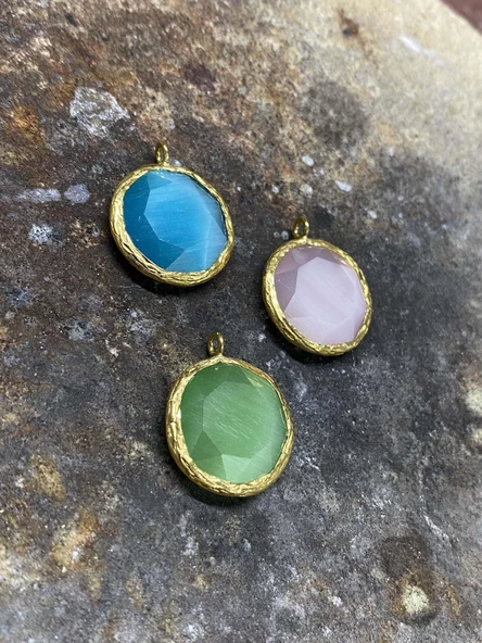 Güneş Taşı Serisi Kedi Gözü Yuvarlak 925 Ayar Gümüş Zincirli Kadın Kolye - 4