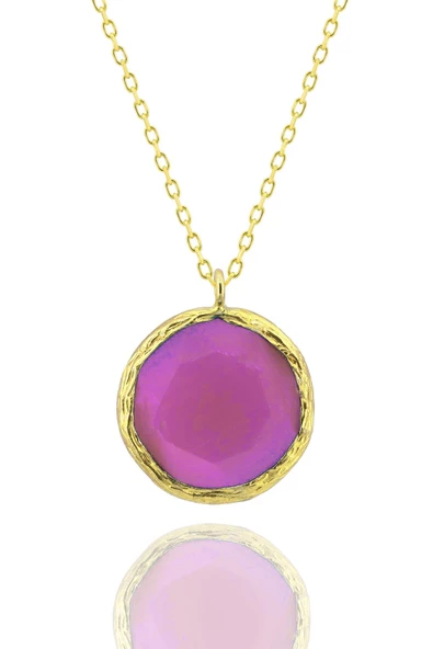 Güneş Taşı Serisi Kedi Gözü Yuvarlak 925 Ayar Gümüş Zincirli Kadın Kolye - 2