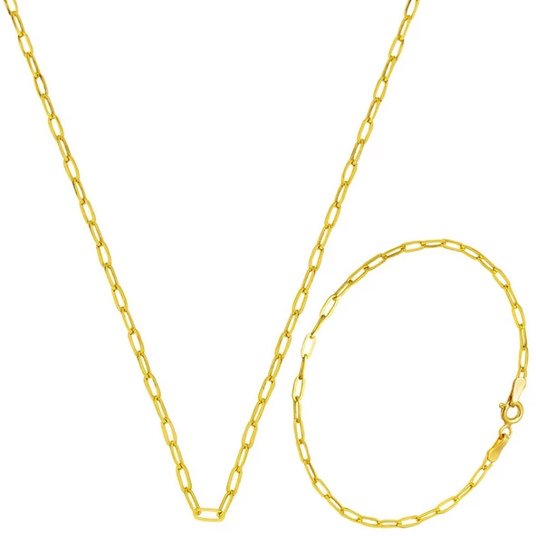 Zincir Kolye ve Bileklikli 14 Ayar Altın Set ürün görseli 1