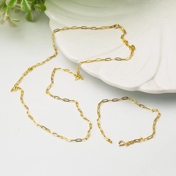 Zincir Kolye ve Bileklikli 14 Ayar Altın Set - Resim 5