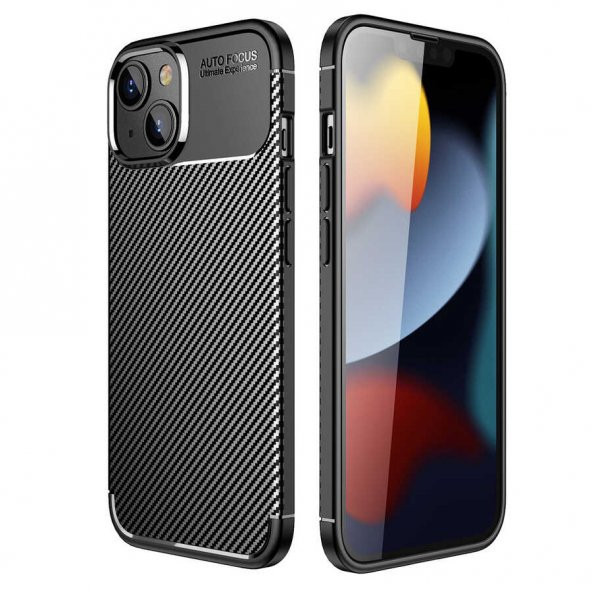 Gpack Apple iPhone 14 Plus Kılıf Negro Karbon Kamera Korumalı Silikon Lüx