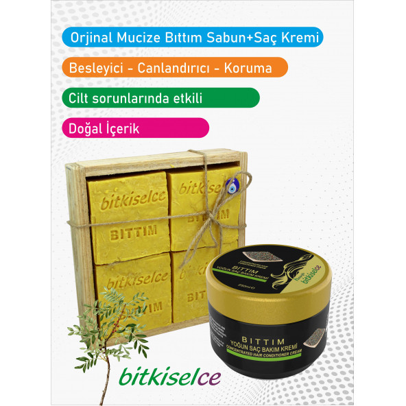 Bitkiselce Hatay Bıttım Sabunu (4 kalıp) +Saç Maskesi SAÇ DÖKÜLMESİNE KARŞI ETKİLİ - 2