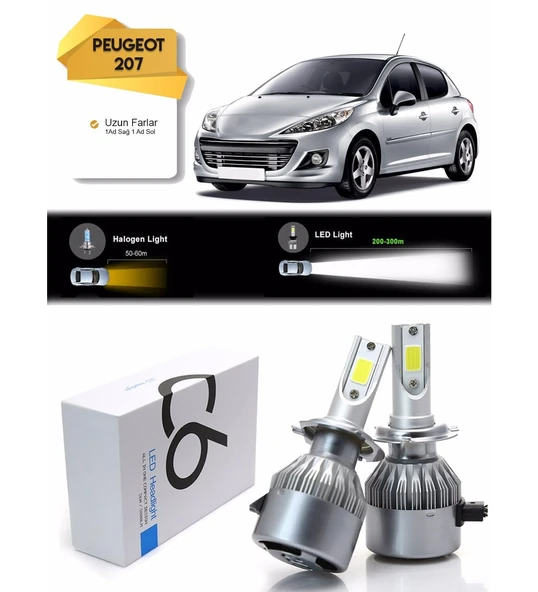 Peugeot 207 Uzun Far Led Xenon Şimşek Etkili