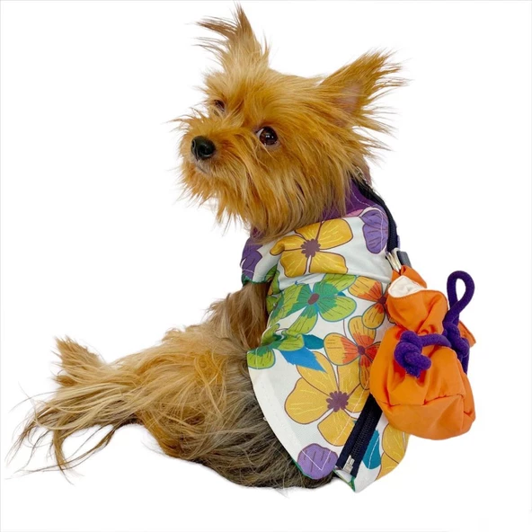 Flower Power Çantalı Su itici Yağmurluk Köpek Yağmurluğu - 3