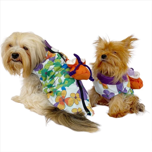 Flower Power Çantalı Su itici Yağmurluk Köpek Yağmurluğu - 7