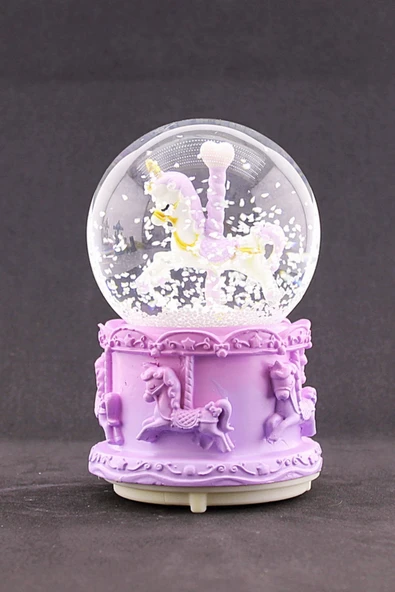 Mor Unicorn Tasarımlı Kar Küresi Işıklı Müzikli 12 cm - 2