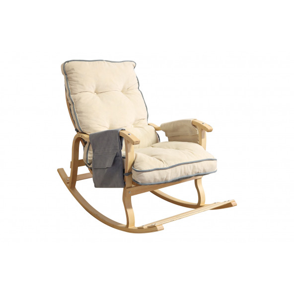 Mobildeco Sultan Lüx Ahşap Çift Minderli Çift Cepli Sallanan Sandalye Gri/Krem - 4