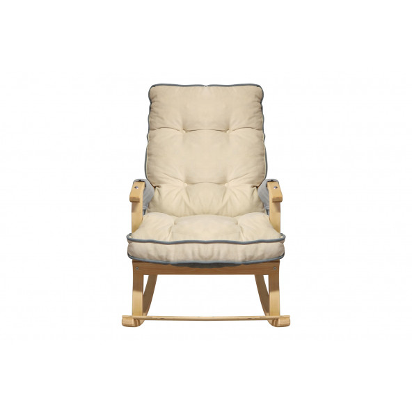 Mobildeco Sultan Lüx Ahşap Çift Minderli Çift Cepli Sallanan Sandalye Gri/Krem - 5