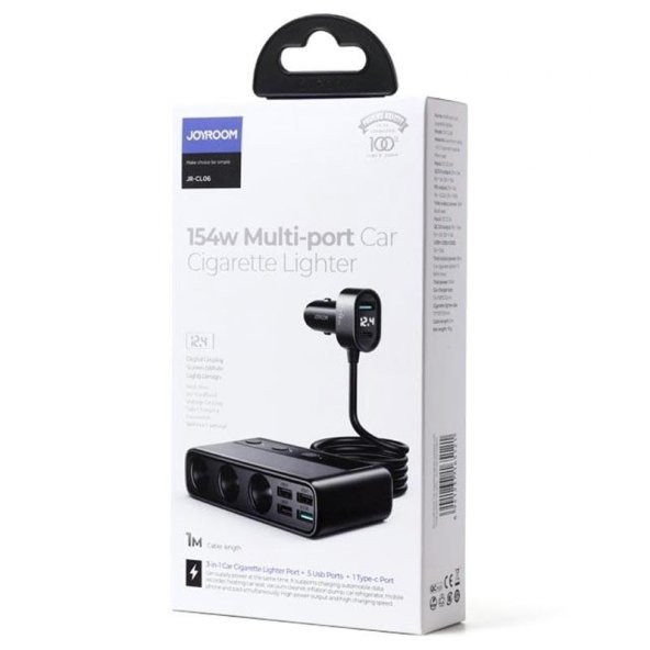 Joyroom JR-CL06 Üç Soketli 5in1 154W Araç Şarj Adaptörü PD+QC3.0+USB*4 - 5