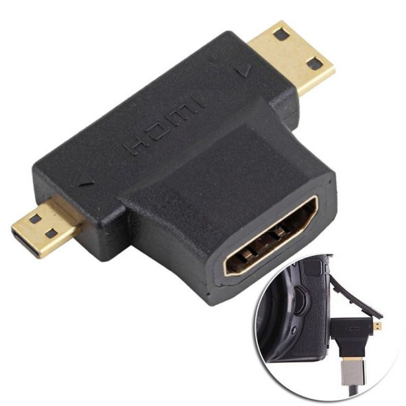 Micro / Mini HDMI Erkek to HDMI Dişi İkili Çevirici Aparat