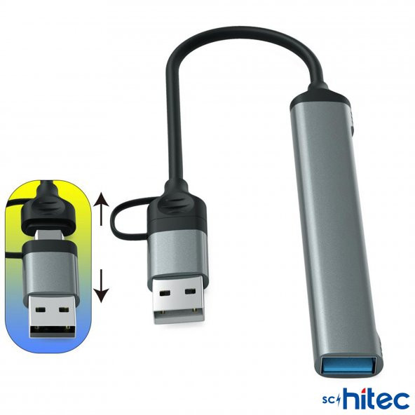 Schitec 5in1 UsbA ve Type-C To UsbA 3.01, TF, SD Çoklayıcı Hub Adaptör - 5