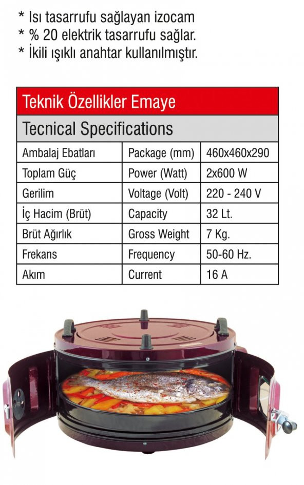 YILDIZ CAMLI DAVUL FIRIN KÜÇÜK BOY TEK EMAYE TEPSİLİ DAVUL FIRIN - 2